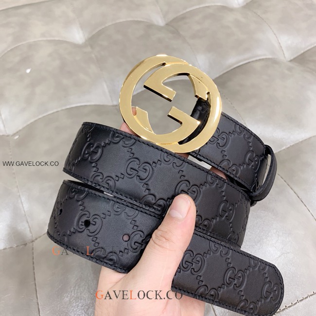 Gucci Classic Men's Leather Belt Brass GG Buckle w Box